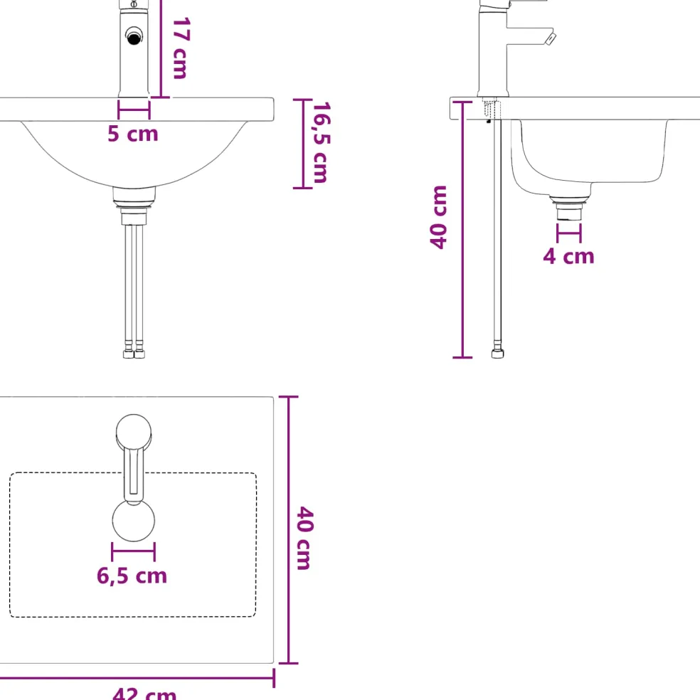 vidaXL Badkamermeubel met Wasbak Wit 42 x 40 x 84,5 cm Bewerkt hout