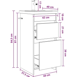 vidaXL Badkamermeubel met Wasbak Wit 42 x 40 x 84,5 cm Bewerkt hout