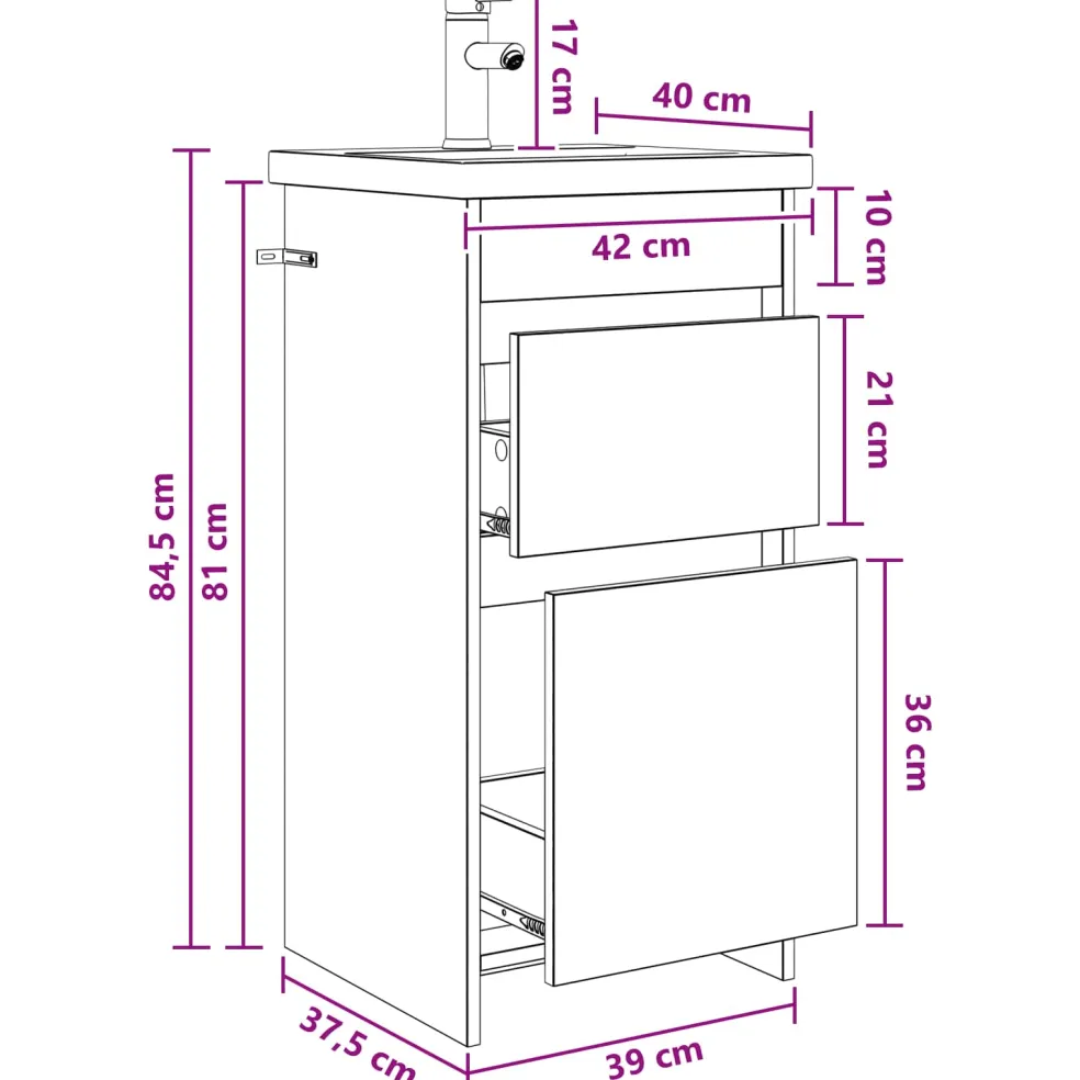 vidaXL Badkamermeubel met Wasbak Wit 42 x 40 x 84,5 cm Bewerkt hout