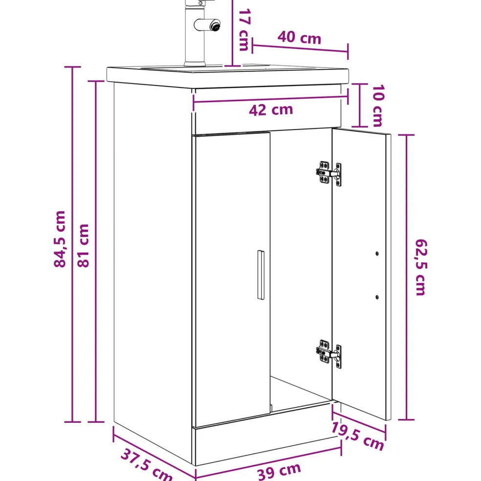 vidaXL Badkamermeubel met Wasbak Sonoma Eiken 42 x 40 x 84,5 cm