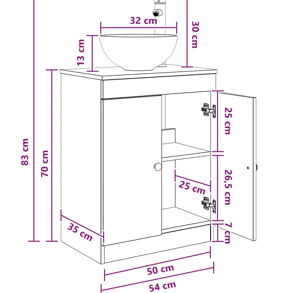 vidaXL Badkamermeubel met Wasbak Wit 54 x 35 x 83 cm Bewerkt hout
