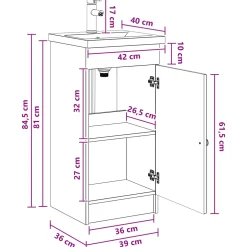vidaXL Badkamermeubel met Wasbak Betongrijs 42 x 40 x 84,5 cm