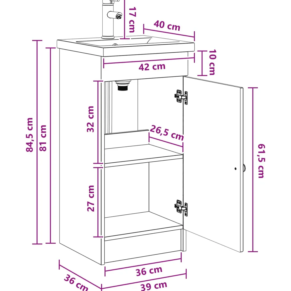 vidaXL Badkamermeubel met Wasbak Betongrijs 42 x 40 x 84,5 cm