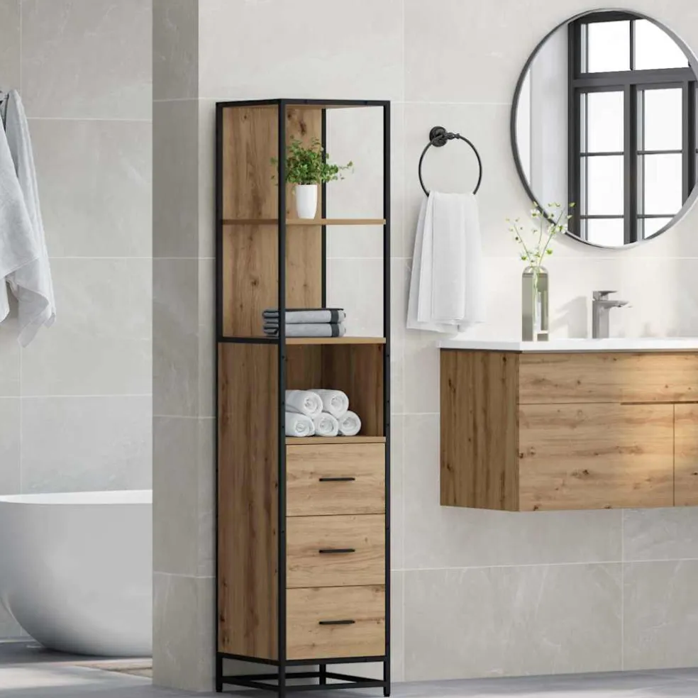 vidaXL Badkamermeubelset Artisan Eiken 35 x 37,5 x 166 cm Bewerkt hout