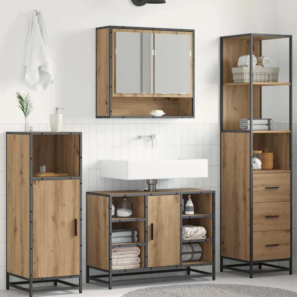 vidaXL Badkamermeubelset Artisan Eiken 35 x 37,5 x 166 cm Bewerkt hout