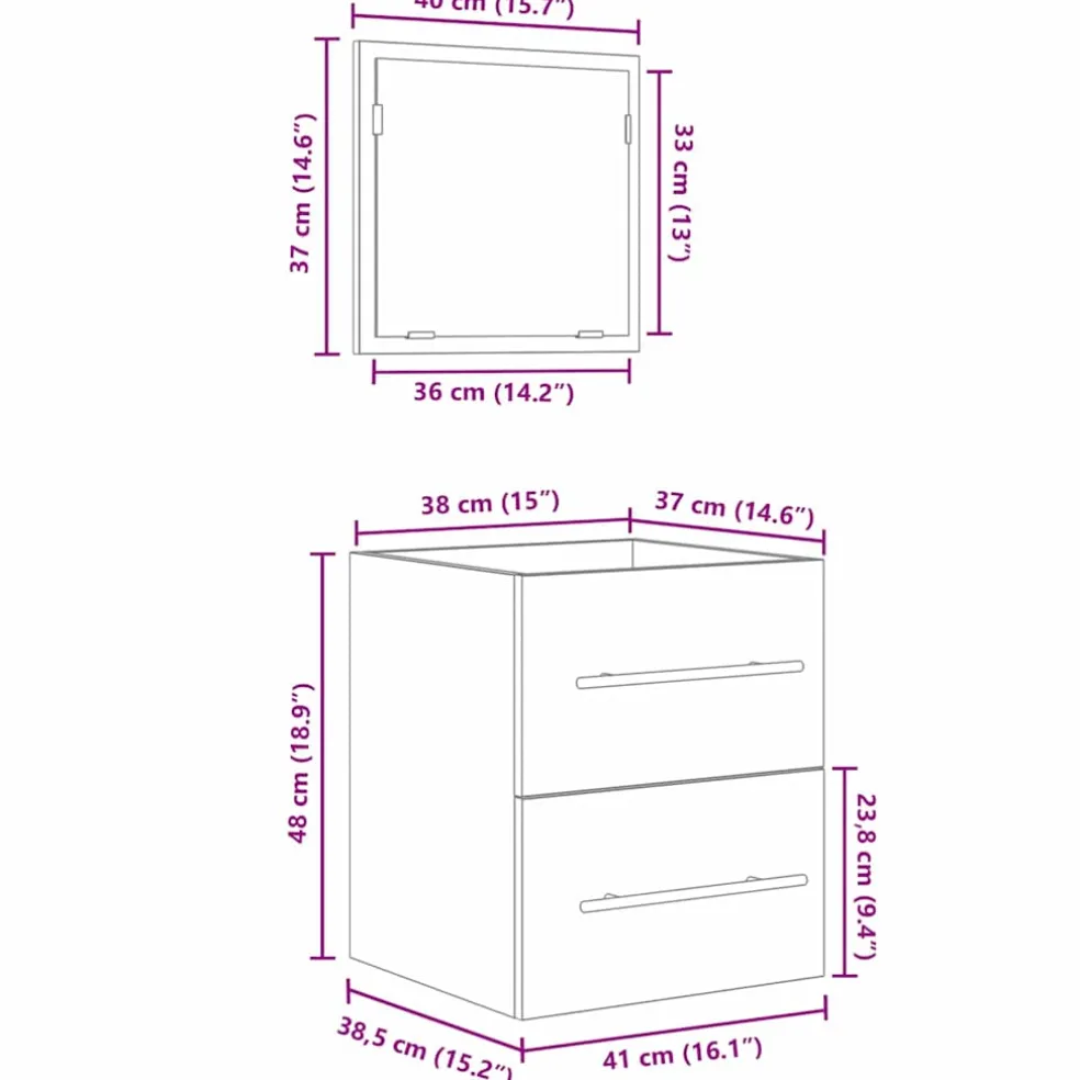 vidaXL Badkamermeubelset met lade met opslag Zwart 41 x 38,5 x 48 cm