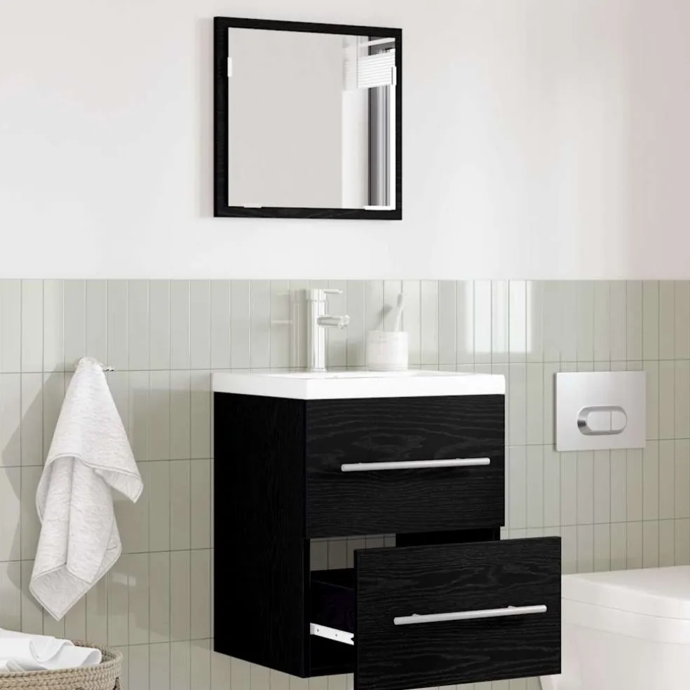 vidaXL Badkamermeubelset met lade met opslag Zwart 41 x 38,5 x 48 cm