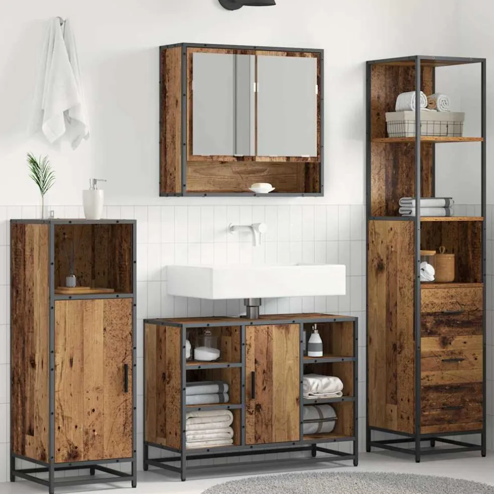 vidaXL Badkamermeubelset Oud Hout 35 x 37,5 x 166 cm Bewerkt hout