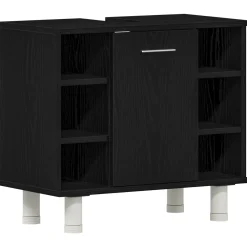 vidaXL Badkamermeubelset 3 st Zwart 30 x 30 x 179,5 cm Bewerkt hout