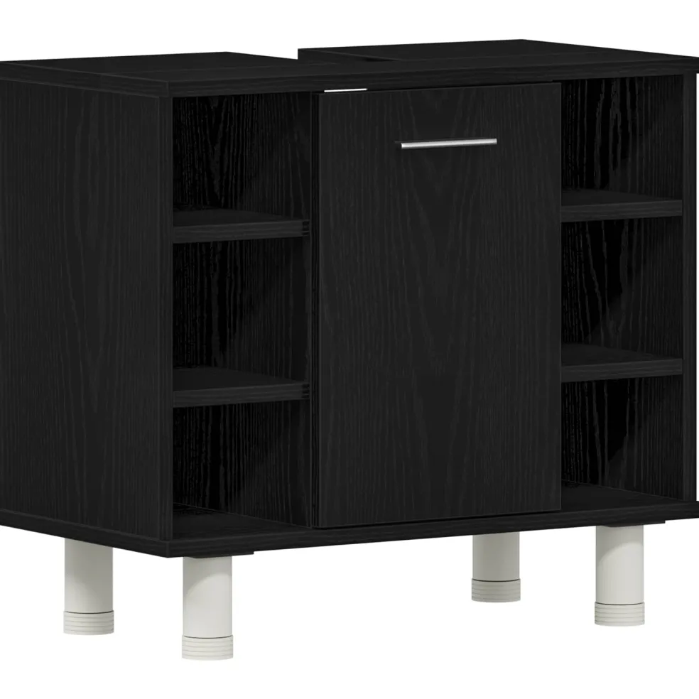 vidaXL Badkamermeubelset 3 st Zwart 30 x 30 x 179,5 cm Bewerkt hout