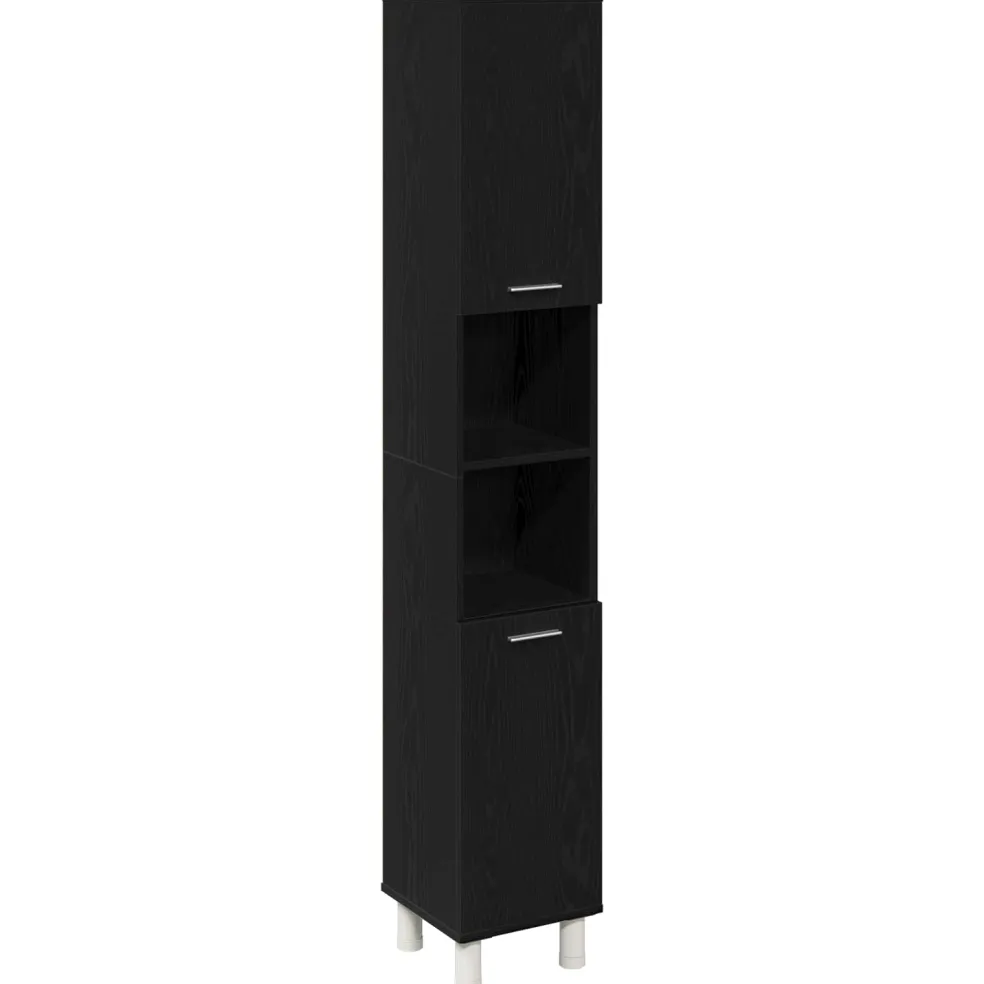 vidaXL Badkamermeubelset 3 st Zwart 30 x 30 x 179,5 cm Bewerkt hout