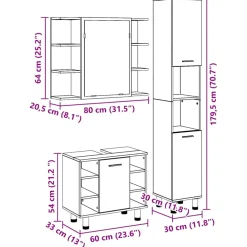 vidaXL Badkamermeubelset 3 st Zwart 30 x 30 x 179,5 cm Bewerkt hout