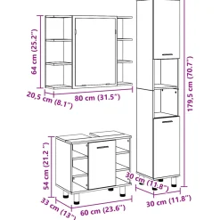 vidaXL Badkamermeubelset 3 st Zwart 30 x 30 x 179,5 cm Bewerkt hout