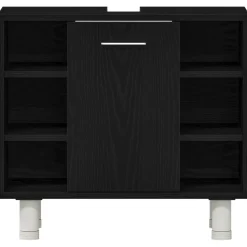 vidaXL Badkamermeubelset 3 st Zwart 30 x 30 x 179,5 cm Bewerkt hout