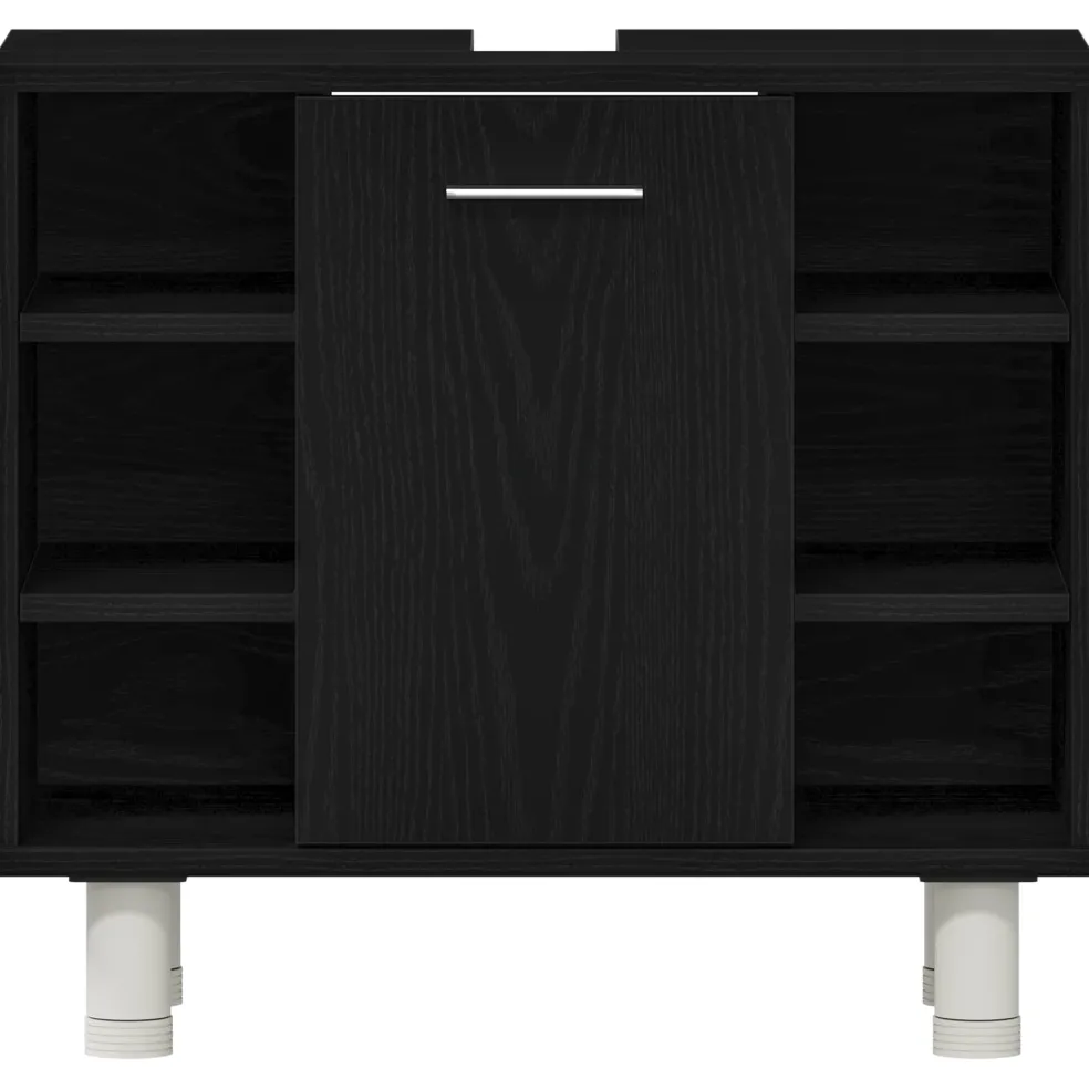 vidaXL Badkamermeubelset 3 st Zwart 30 x 30 x 179,5 cm Bewerkt hout