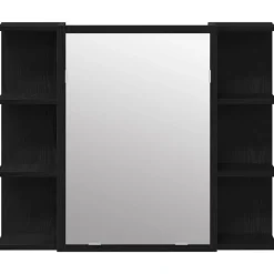 vidaXL Badkamermeubelset 3 st Zwart 30 x 30 x 179,5 cm Bewerkt hout