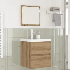 vidaXL Badkamermeubelset 2 st Ambachtelijke Eik en Wit 42 x 39 x 45 cm