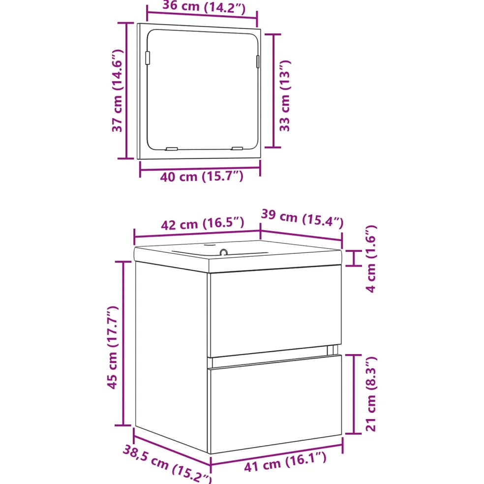 vidaXL Badkamermeubelset 2 st Ambachtelijke Eik en Wit 42 x 39 x 45 cm