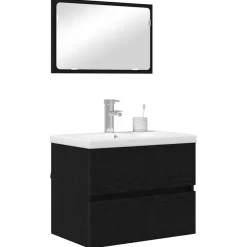 vidaXL Badkamermeubelset 3 st Zwart Eiken 61 x 39 x 45 cm Bewerkt hout