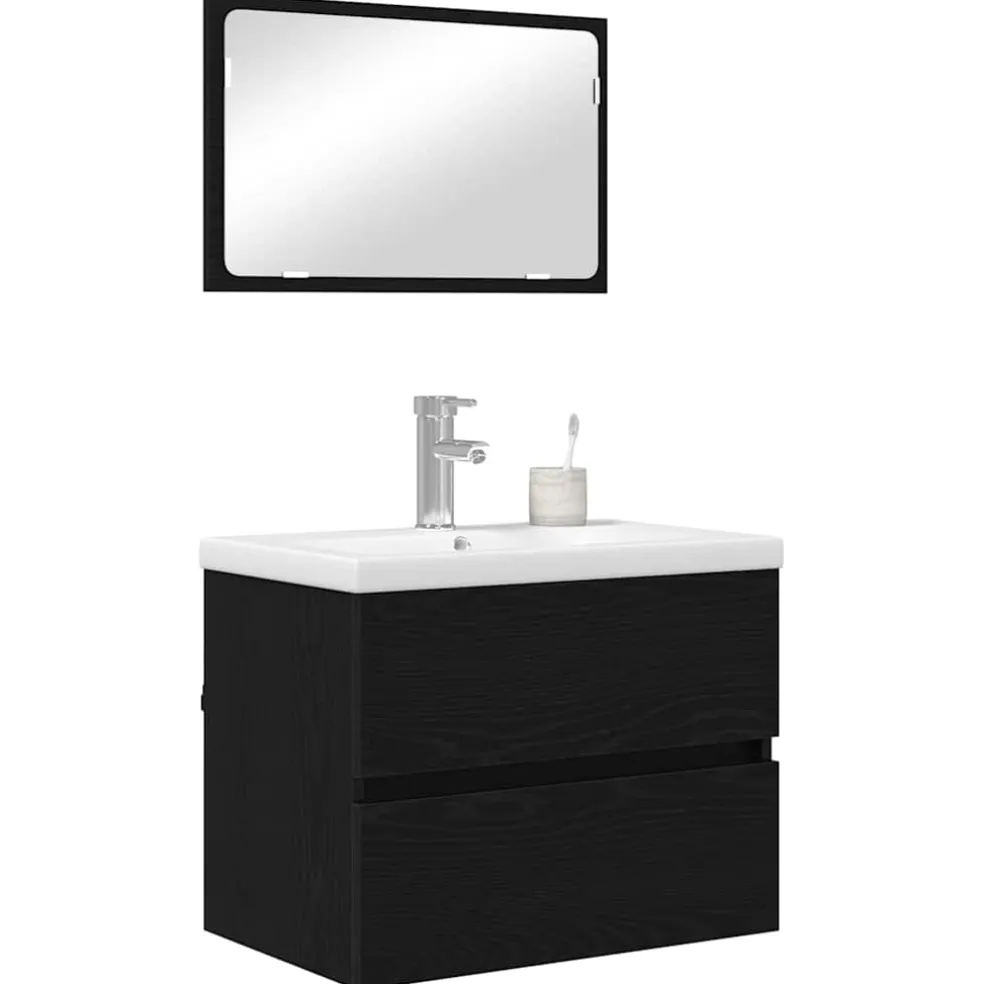 vidaXL Badkamermeubelset 3 st Zwart Eiken 61 x 39 x 45 cm Bewerkt hout