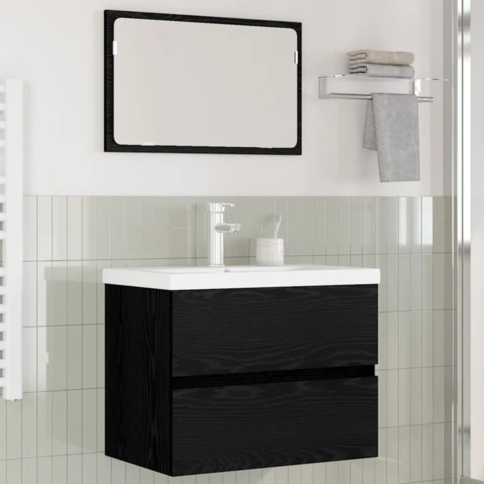 vidaXL Badkamermeubelset 3 st Zwart Eiken 61 x 39 x 45 cm Bewerkt hout