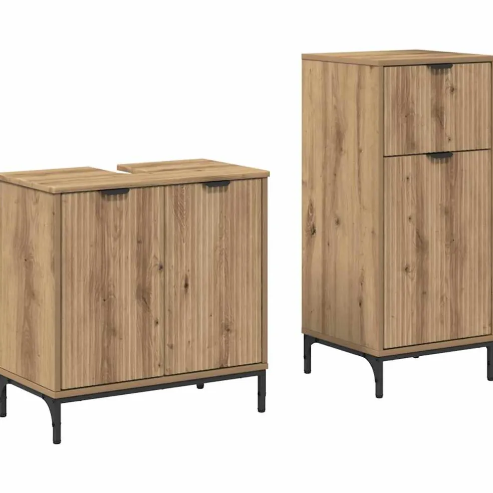 vidaXL Badkamermeubelset 2 st Artisan Eiken Geperst Hout en Metaal