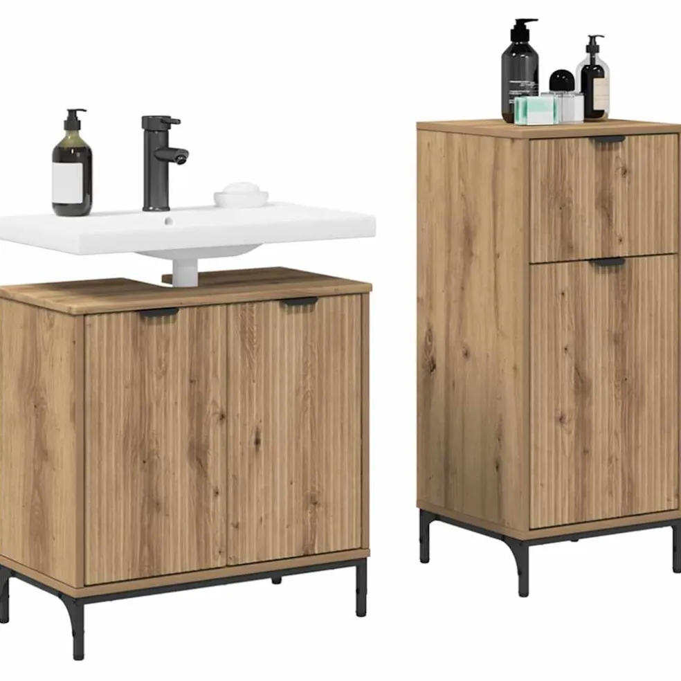 vidaXL Badkamermeubelset 2 st Artisan Eiken Geperst Hout en Metaal