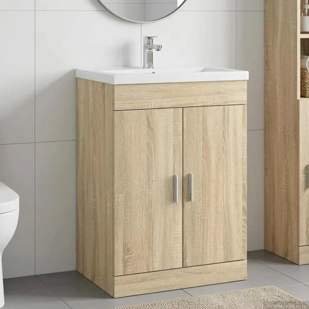 vidaXL Badkamer Onder Wasbak Kast Sonoma Eiken 56 x 37,5 x 81 cm