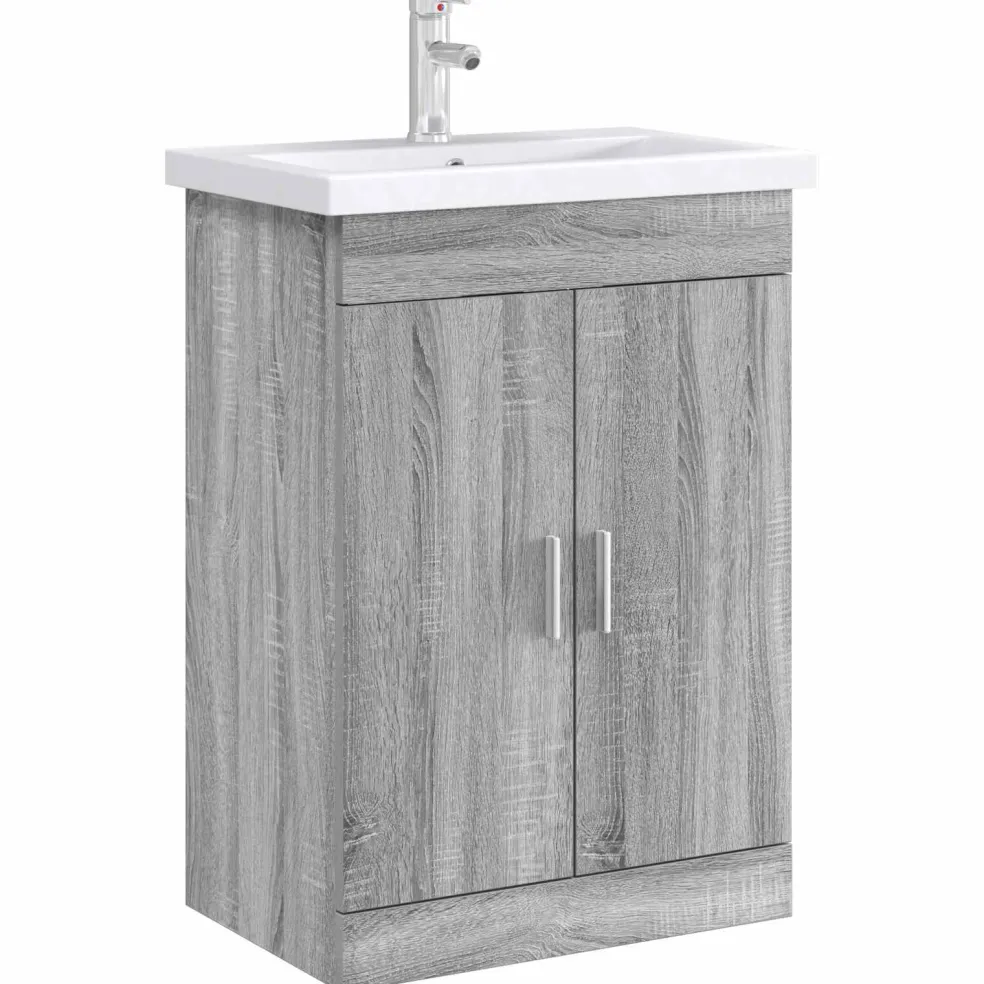 vidaXL Badkamer Onder Wasbak Kast Grijs Sonoma 56 x 37,5 x 81 cm