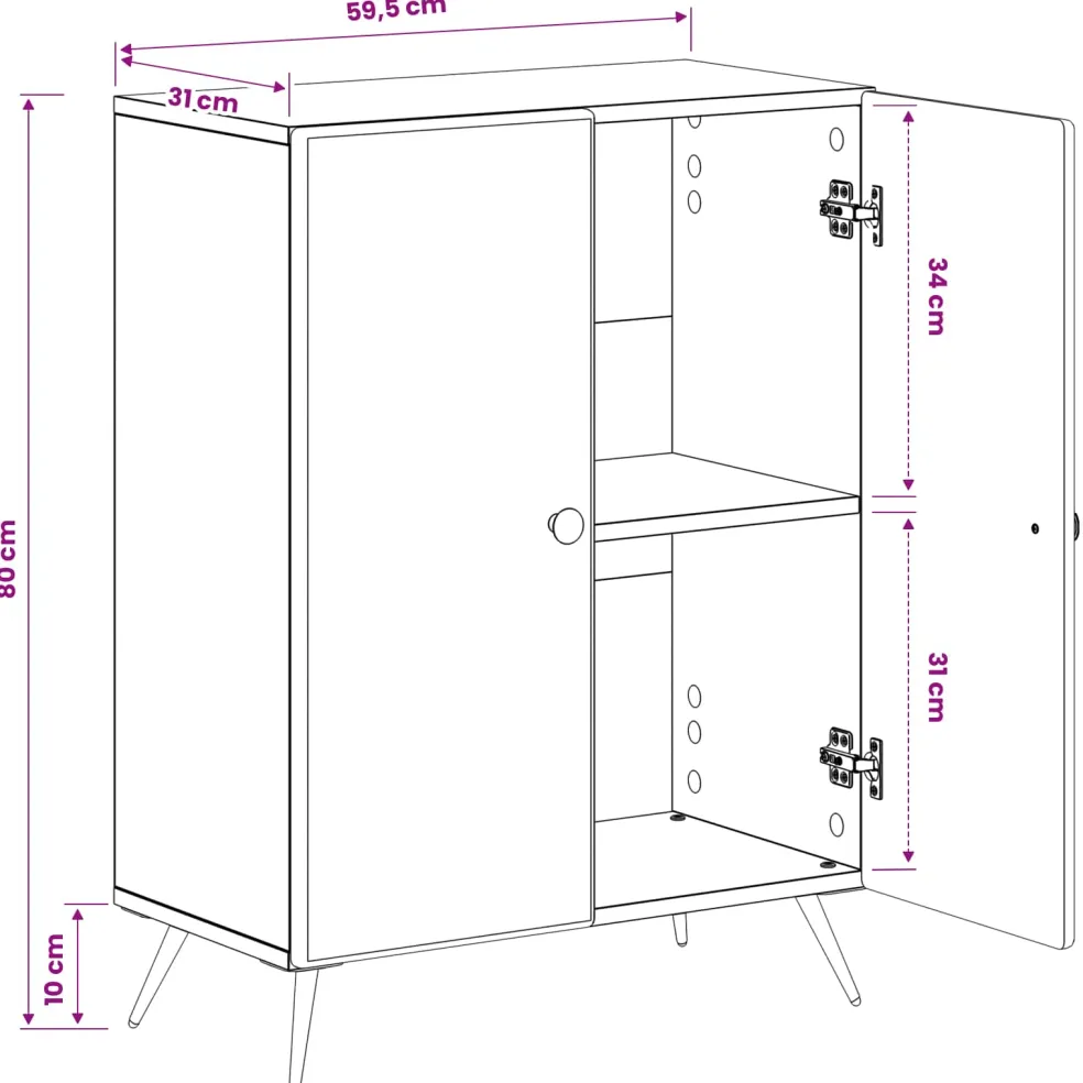 vidaXL Badkamer Opbergkast BREDA Zwart 59,5 x 31 x 80 cm Bewerkt hout