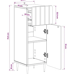 vidaXL Badkamer Opbergkast ZWOLLE Wit 30 x 31 x 79,5 cm Bewerkt hout