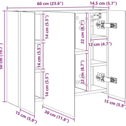 vidaXL Badkamer spiegelkast Wit 60 x 14,5 x 50 cm Bewerkt hout