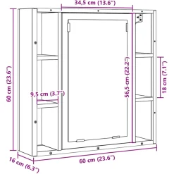 vidaXL Badkamerspiegelkast zwart eiken 60x16x60 cm bewerkt hout