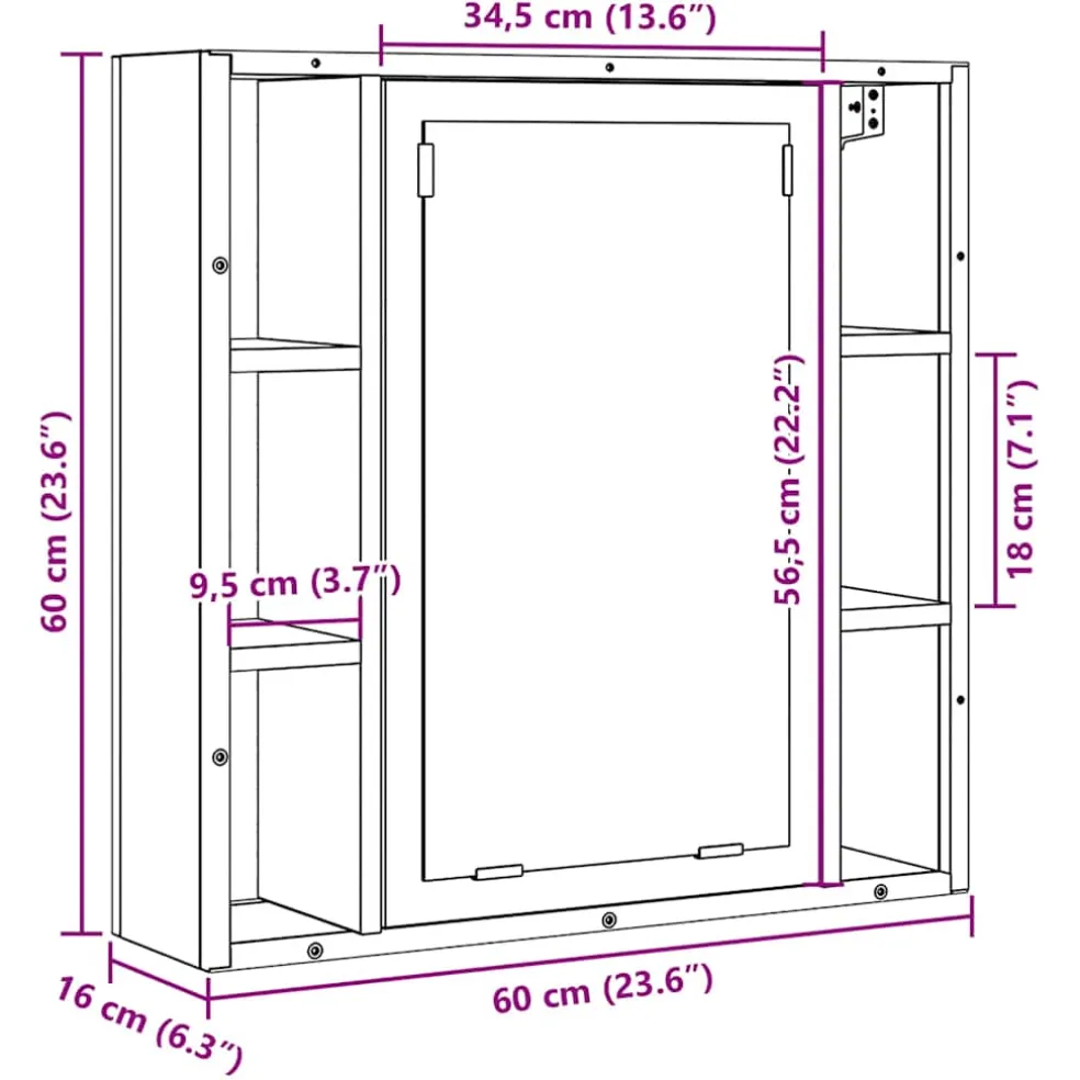 vidaXL Badkamerspiegelkast zwart eiken 60x16x60 cm bewerkt hout