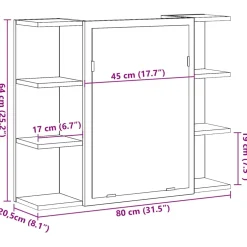 vidaXL Badkamerspiegelkast 80x20,5x64 cm bewerkt hout betongrijs