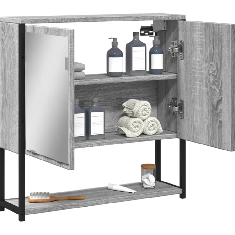 vidaXL Badkamerspiegelkast 60x16x60 cm bewerkt hout grijs sonoma eiken