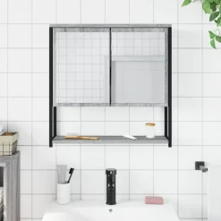 vidaXL Badkamerspiegelkast 60x16x60 cm bewerkt hout grijs sonoma eiken