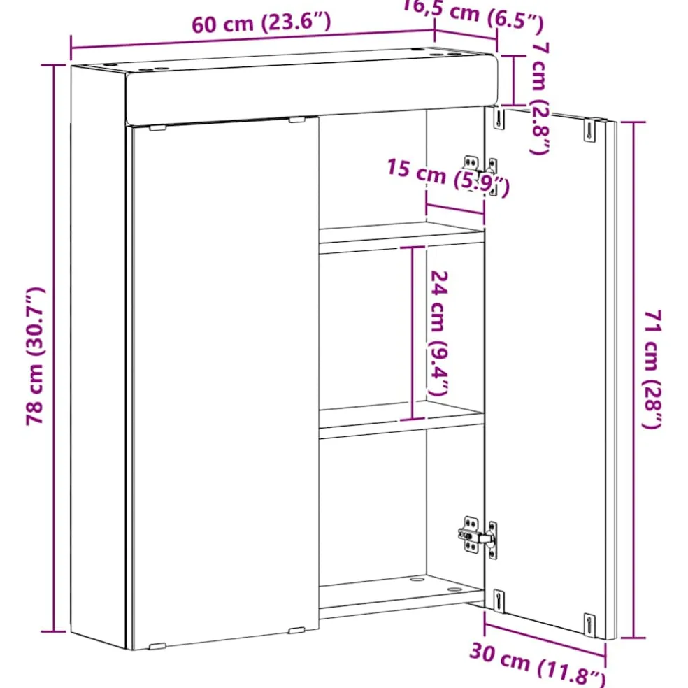 vidaXL Badkamer spiegelkast TULUM Sonoma Eiken 60 x 16,5 x 78 cm