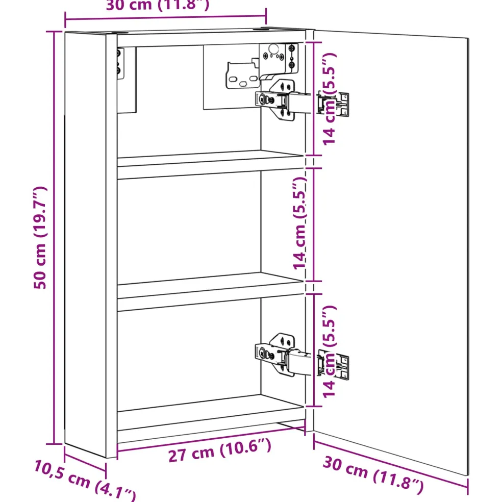 vidaXL Badkamer spiegelkast Sonoma Eiken 30 x 10,5 x 50 cm