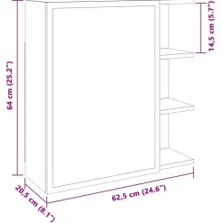 vidaXL Badkamerspiegelkast 62,5x20,5x64cm bewerkt hout oud houtkleurig