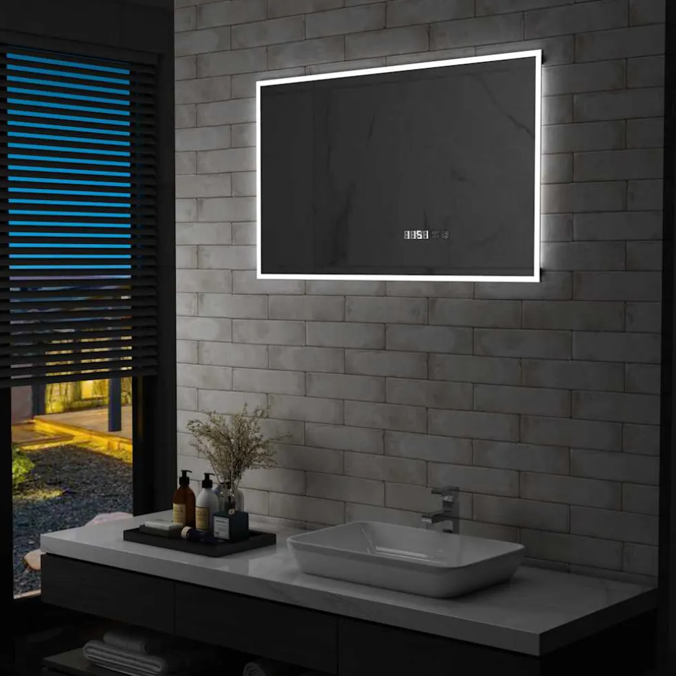 vidaXL Badkamerspiegel LED met aanraaksensor en tijdweergave 100x60 cm