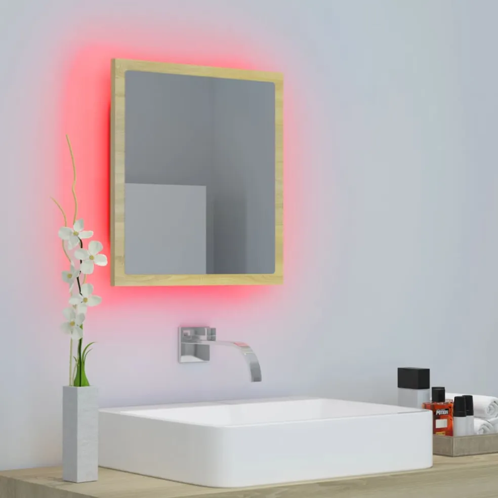 vidaXL Badkamerspiegel LED 40x8,5x37 cm acryl sonoma eikenkleurig