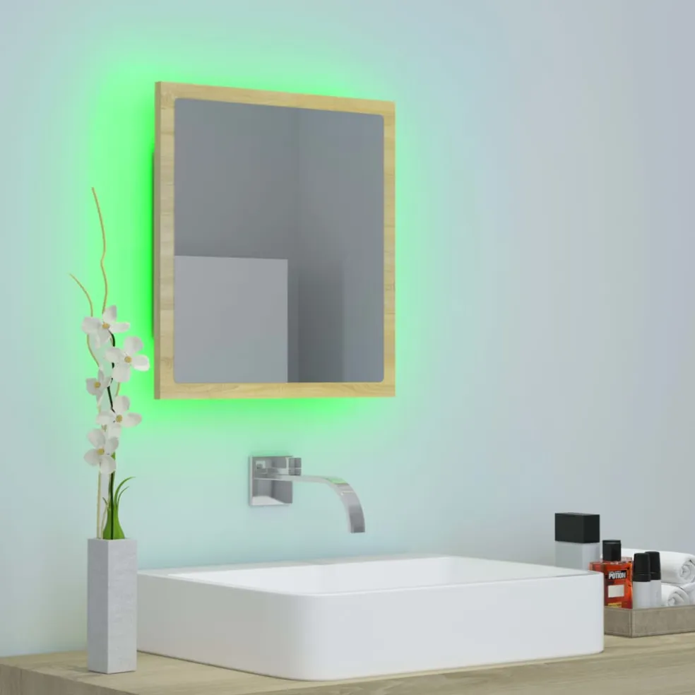 vidaXL Badkamerspiegel LED 40x8,5x37 cm acryl sonoma eikenkleurig