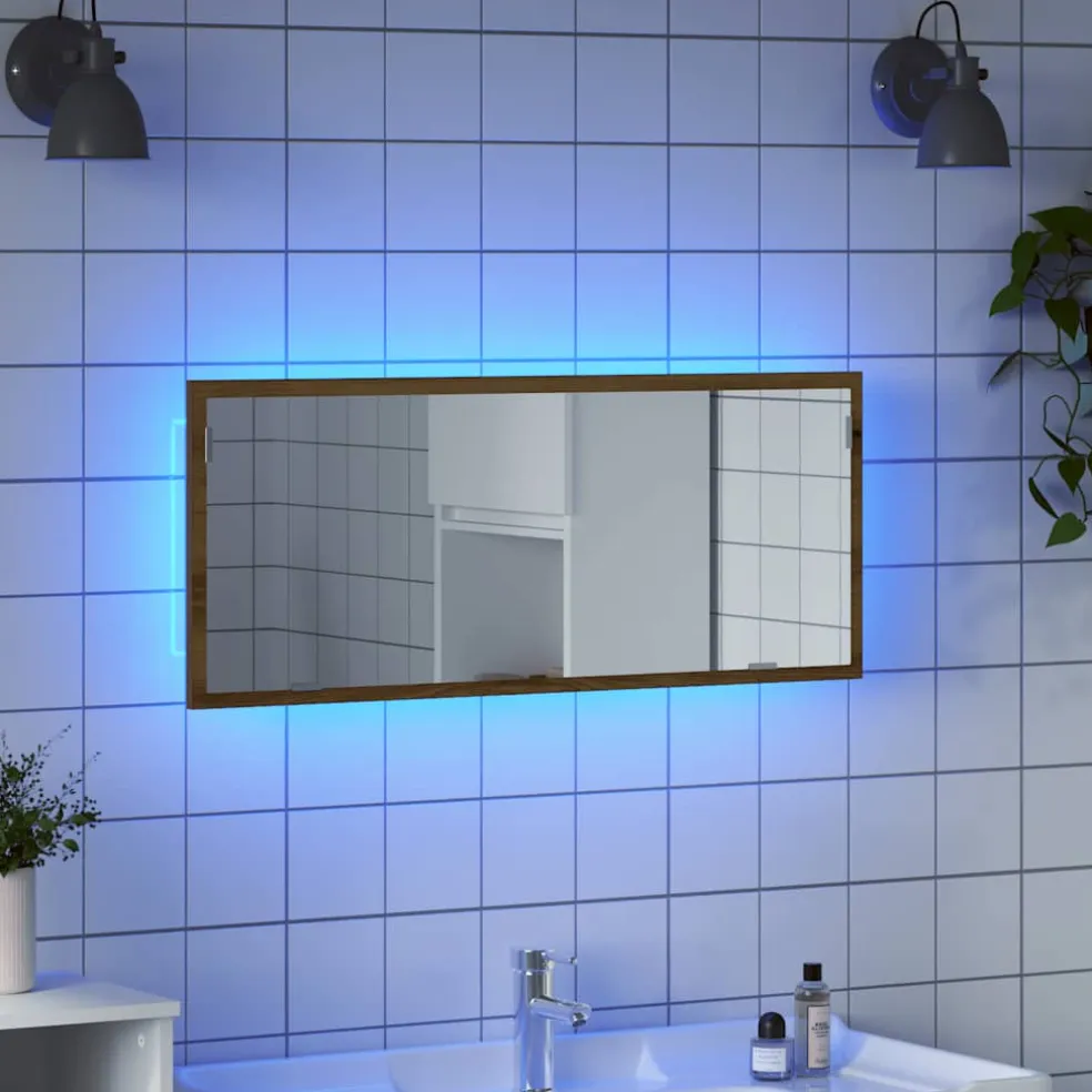 vidaXL Badkamerspiegel LED 100x8,5x37 cm bewerkt hout artisanaal eiken