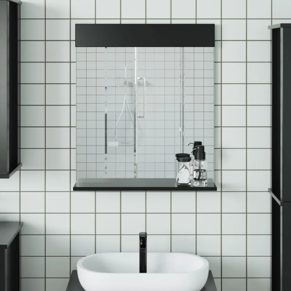 vidaXL Badkamerspiegel met schap BERG 60x12x70 cm massief hout zwart