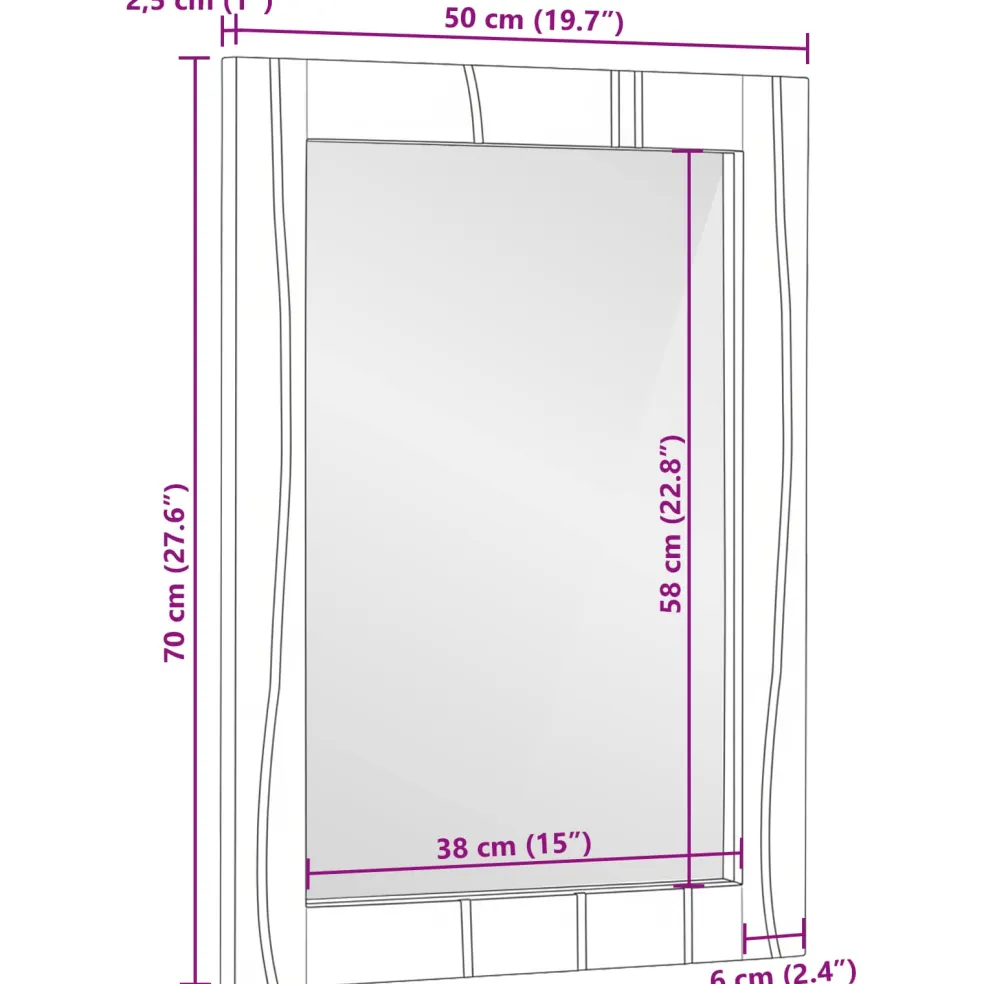 vidaXL Badkamer Spiegel Naturel 50 x 2,5 x 70 cm Rechthoekig