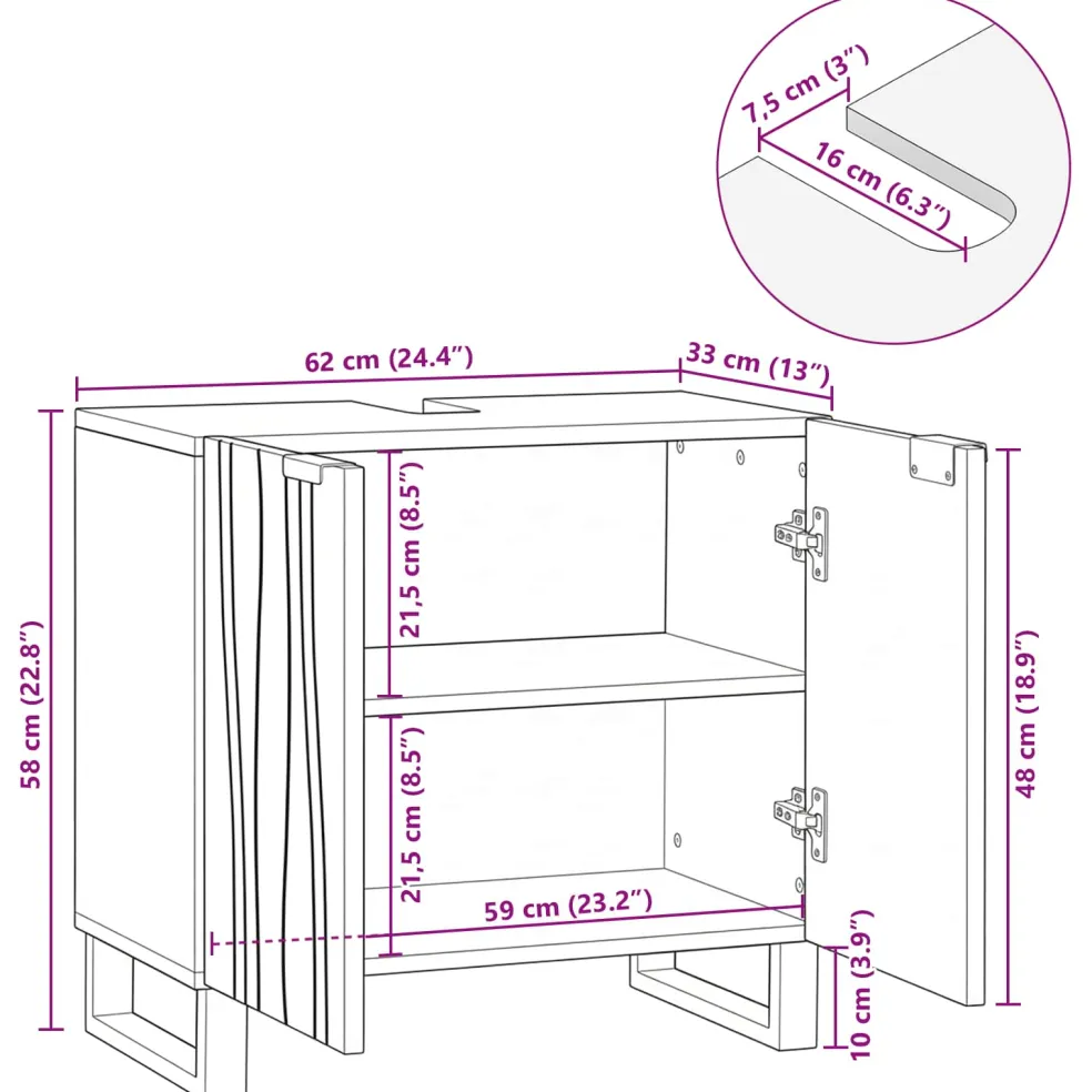 vidaXL Badkamertenk te kast Wit 62 x 33 x 58 cm Bewerkt hout