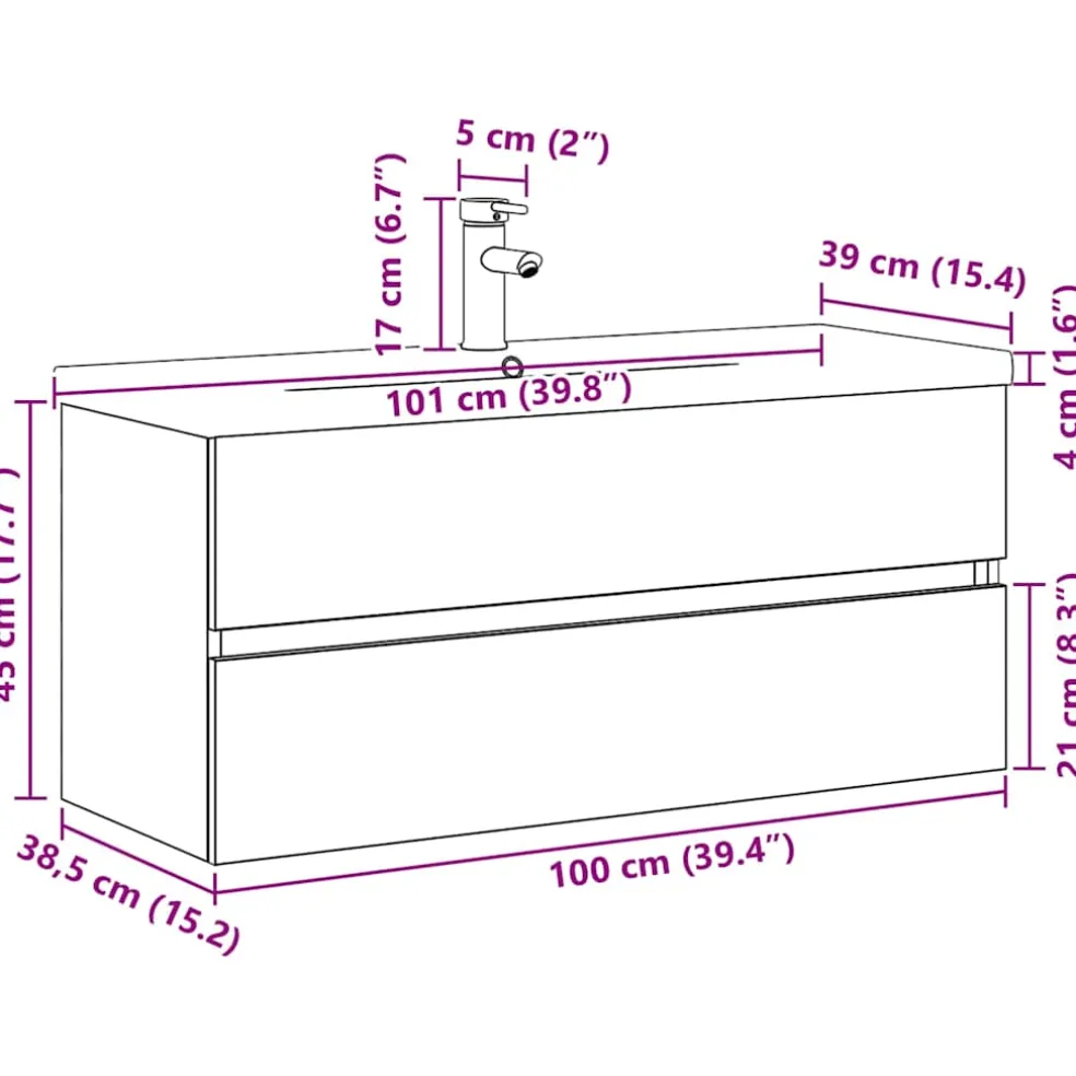 vidaXL Badkamertenk te kast Zwart Eiken 100 x 39 x 62 cm Bewerkt hout