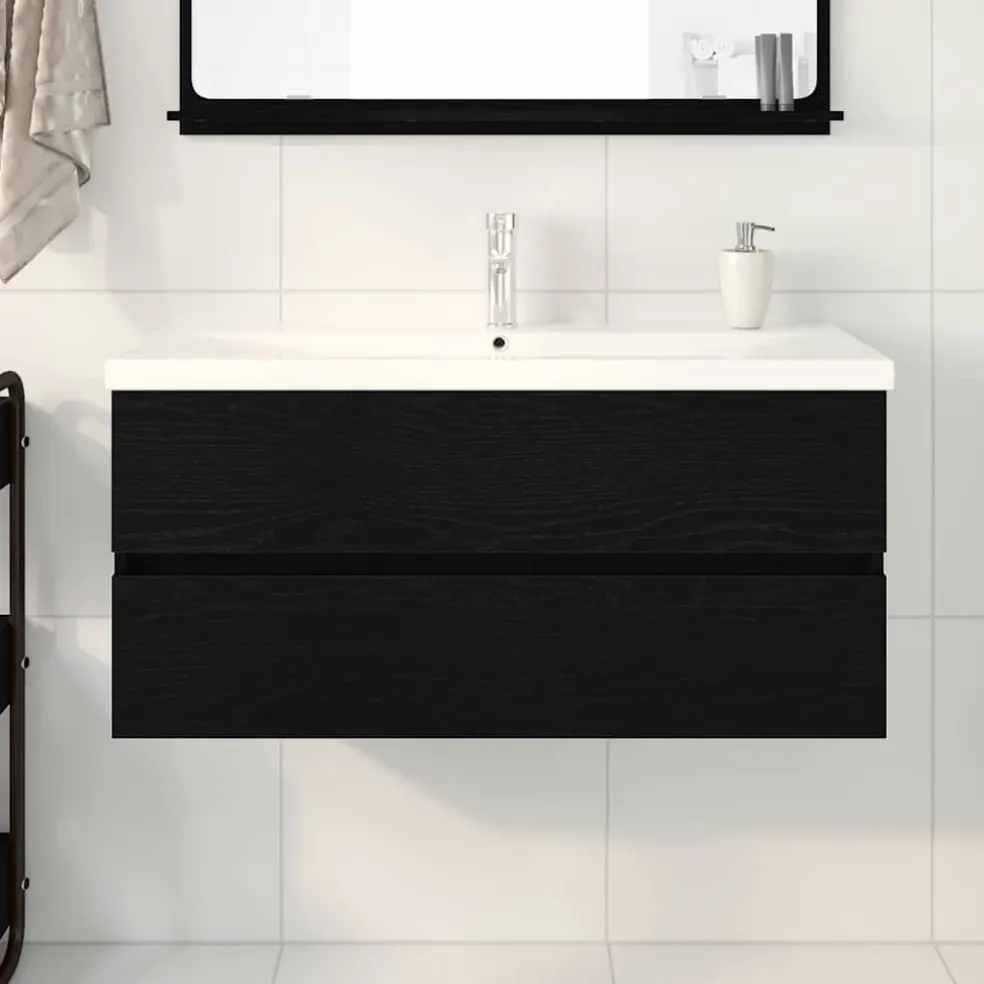 vidaXL Badkamertenk te kast Zwart Eiken 100 x 39 x 62 cm Bewerkt hout