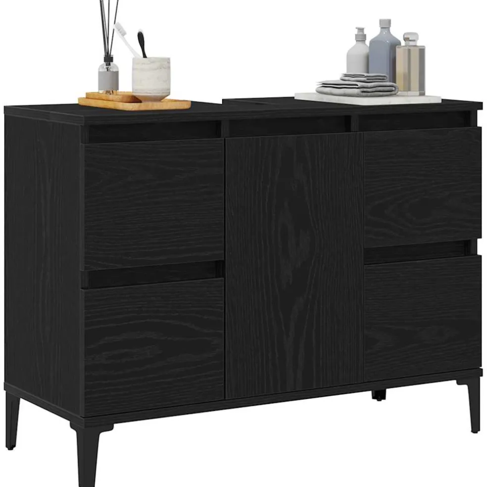 vidaXL Badkamertenk te kast Zwart Eiken 80 x 33 x 60 cm Bewerkt hout